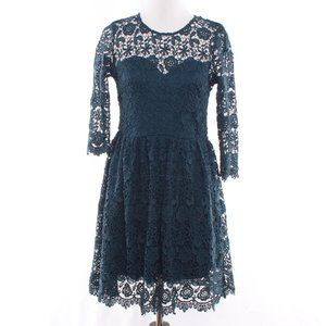 L'ATISTE by Amy Dress Blue Crochet Mini Open Back Fit Flare Lace